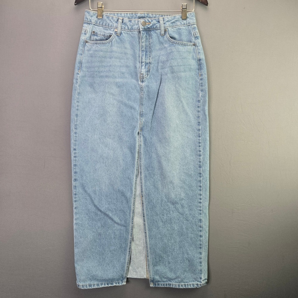 Scoop Denim Maxi Skirt Light Wash Front Slit Long Jean Skirt 4 Vintage Style